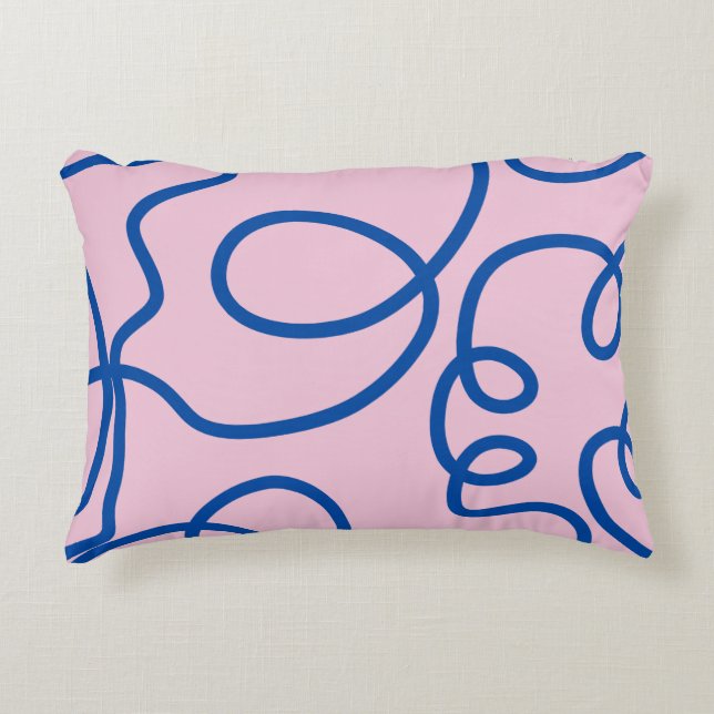 Abstract Line Art Retro Pink And Blue Accent Pillow (Front)