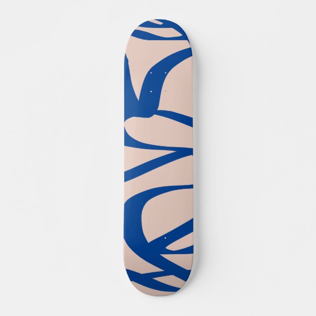 Abstract Line Blue and Beige Skateboard (Front)