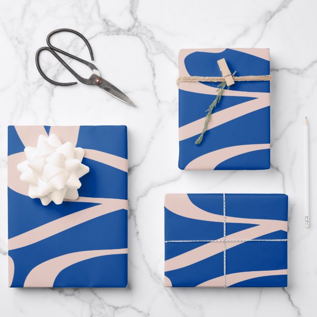 Abstract Line Blue Wrapping Paper Sheet (Front)