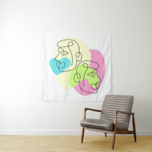 Abstract Line Colourful Twin Faces Tapestry