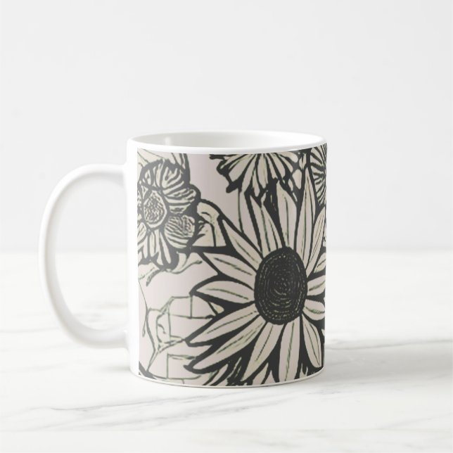 Abstract Line Drawing Floral Art Coffee Mug (Left)