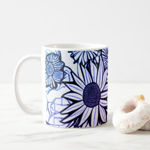 Abstract Line Drawing Floral Art Purple Blue Coffee Mug