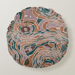Abstract Line Geo Topographical Pattern Round Pillow