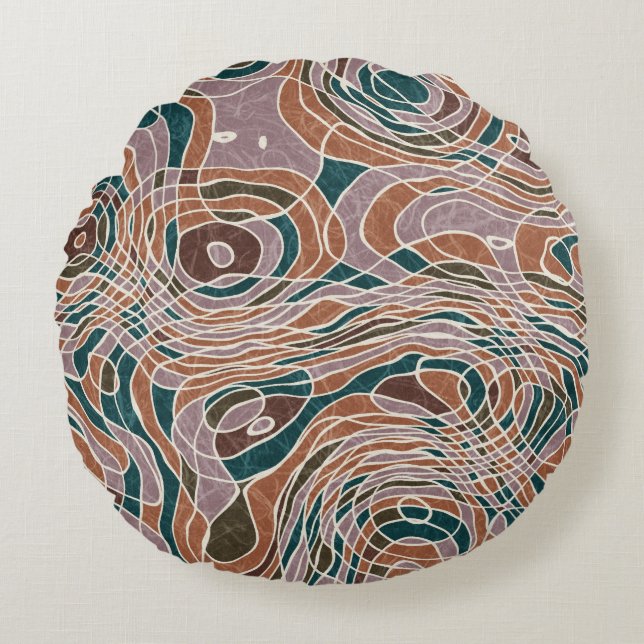 Abstract Line Geo Topographical Pattern Round Pillow (Front)