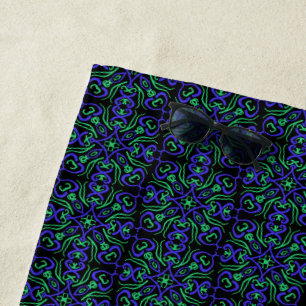 Abstract Line Pattern In Green Violet And Black Beach Towel