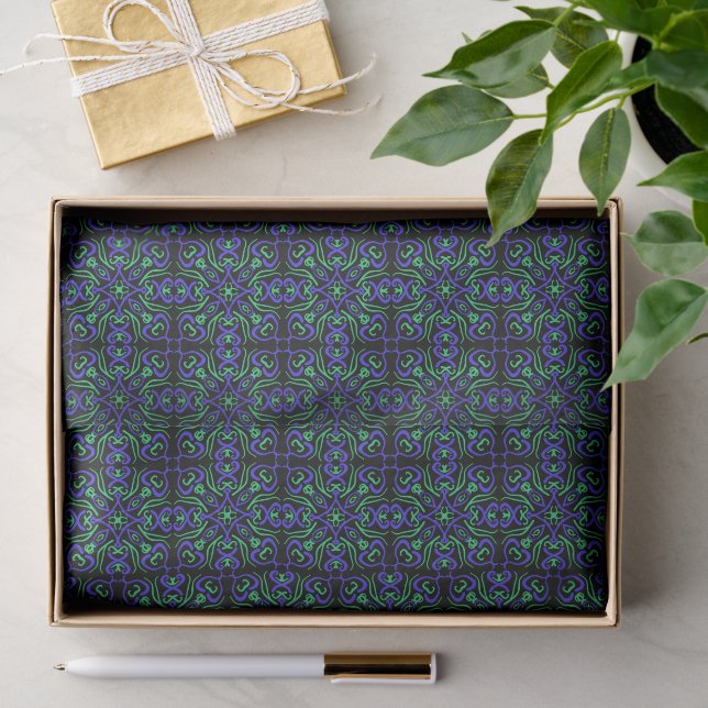 Abstract Line Pattern In Green Violet And Black Tissue Paper (Gift)