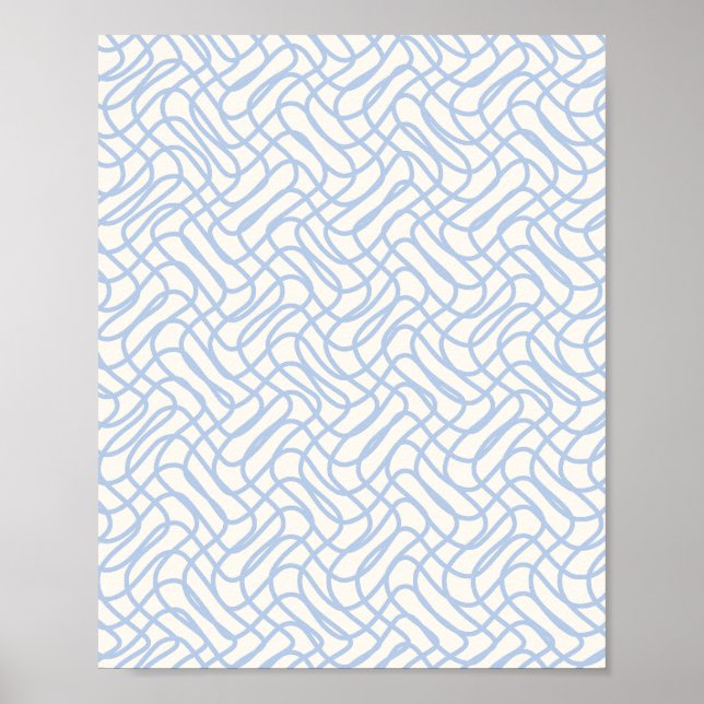 Abstract Line Pattern Light Blue And Cream White Poster (Front)