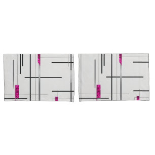 Abstract Linear Art Black, Silver & Fuschia Pillowcase