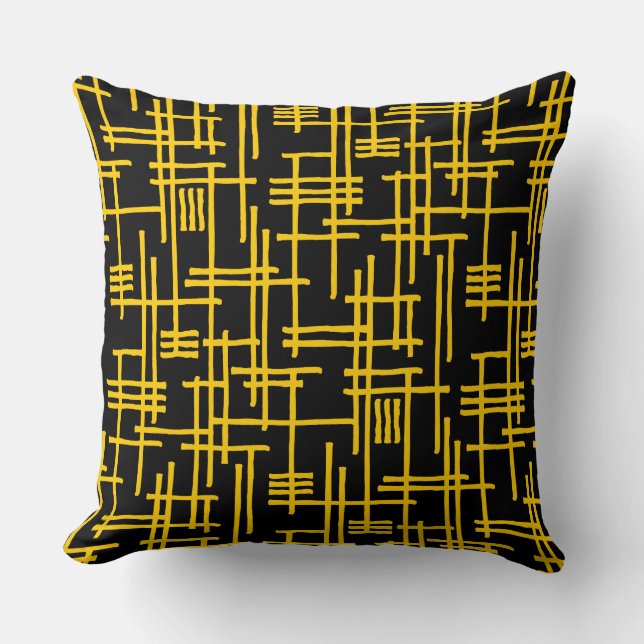 Abstract Lines 120923 - Amber on Black Throw Pillow (Front)