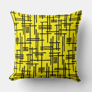Abstract Lines 120923 - Black on Bright Yellow Throw Pillow