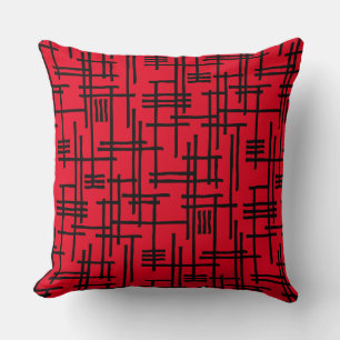 Abstract Lines 120923 - Black on Red Throw Pillow