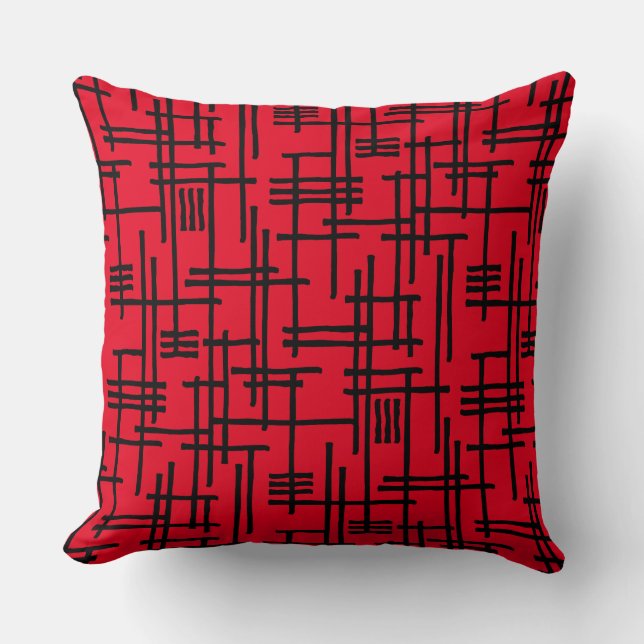 Abstract Lines 120923 - Black on Red Throw Pillow (Front)