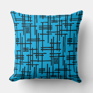 Abstract Lines 120923 - Black on Sky Blue Throw Pillow