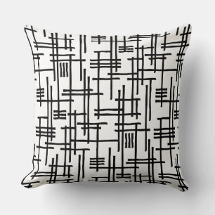 Abstract Lines 120923 - Black on White Throw Pillow
