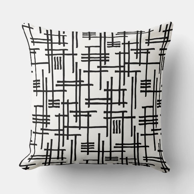 Abstract Lines 120923 - Black on White Throw Pillow (Front)