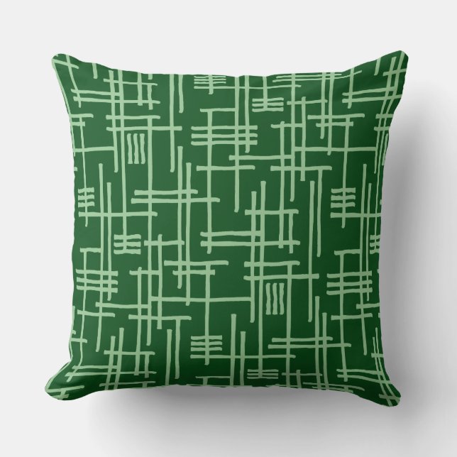 Abstract Lines 120923 - Faded Green on Forest Gn Throw Pillow (Front)