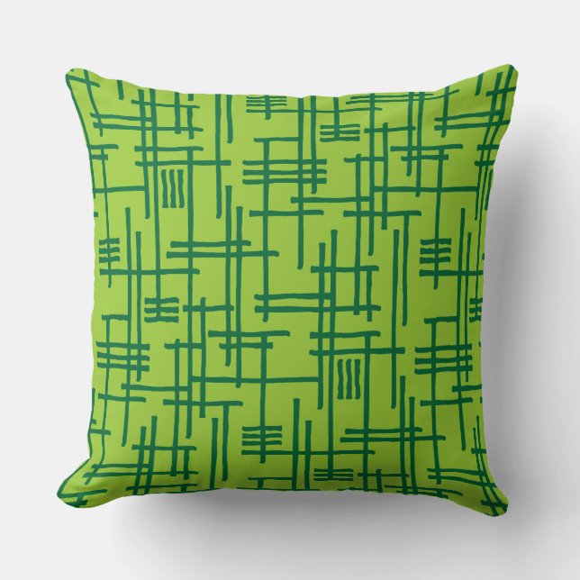 Abstract Lines 120923 - Forest Green on Martian Gn Throw Pillow (Front)