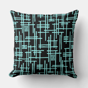 Abstract Lines 120923 - Ice Blue on Black Throw Pillow