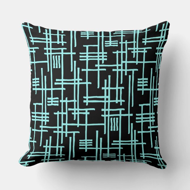 Abstract Lines 120923 - Ice Blue on Black Throw Pillow (Front)