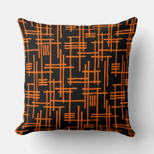 Abstract Lines 120923 - Orange on Black Throw Pillow