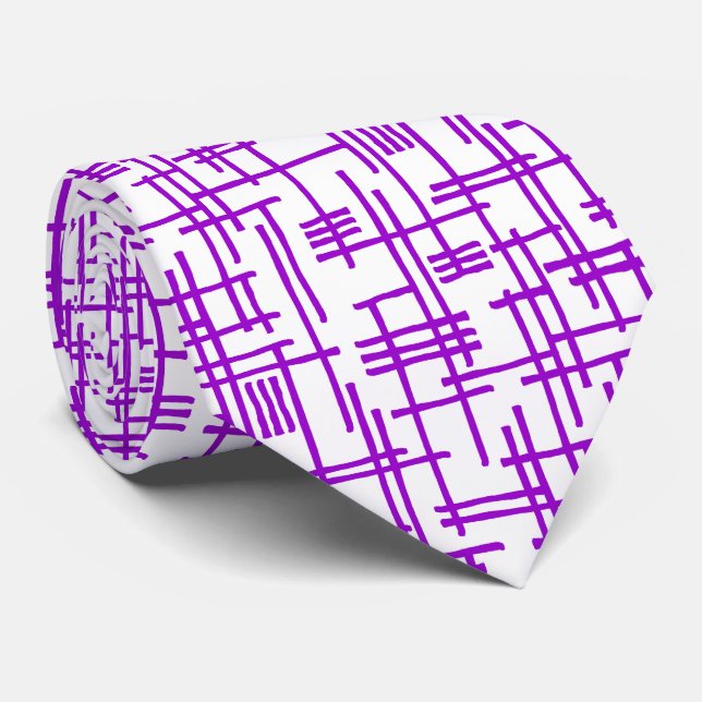 Abstract Lines 120923 - Purple on White Tie (Rolled)