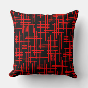 Abstract Lines 120923 - Red on Black Throw Pillow