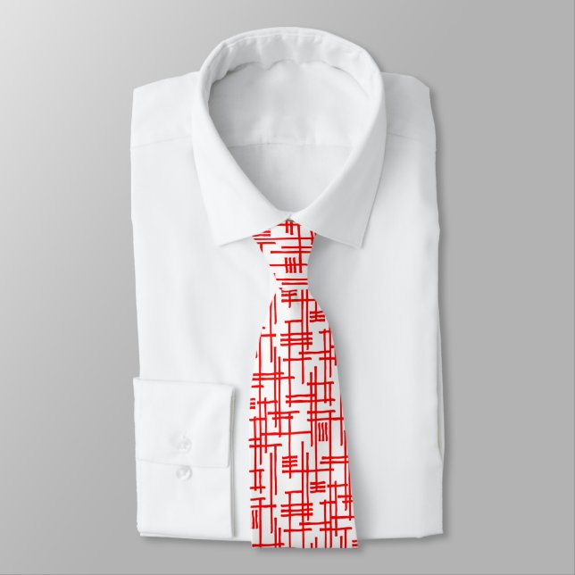 Abstract Lines 120923 - Red on White Tie (Tied)