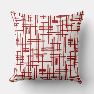 Abstract Lines 120923 - Ruby Red on White Throw Pillow