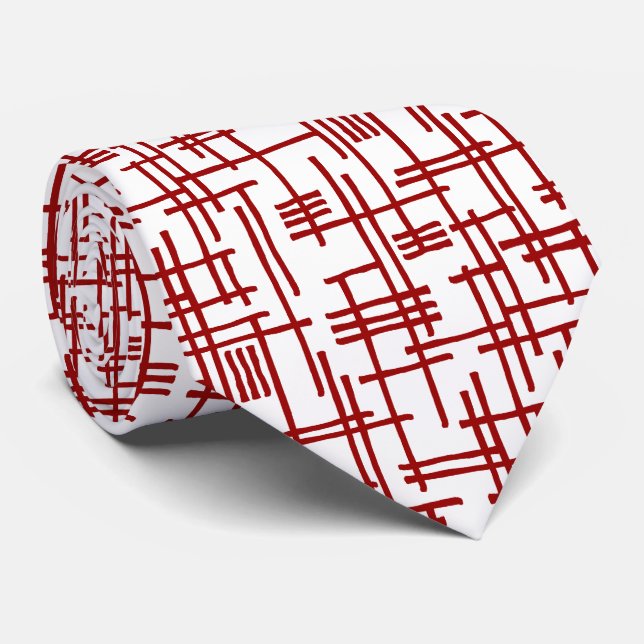 Abstract Lines 120923 - Ruby Red Tie (Rolled)