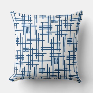 Abstract Lines 120923 - Shibori Blue on White Throw Pillow