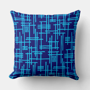 Abstract Lines 120923 - Sky Blue on Dark Blue Throw Pillow