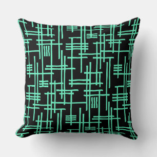 Abstract Lines 120923 - Turquoise on Black Throw Pillow