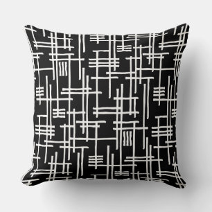 Abstract Lines 120923 - White on Black Throw Pillow
