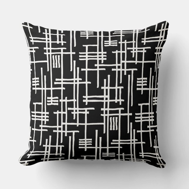 Abstract Lines 120923 - White on Black Throw Pillow (Front)
