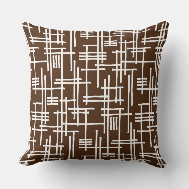 Abstract Lines 120923 - White on Brown Throw Pillow (Front)