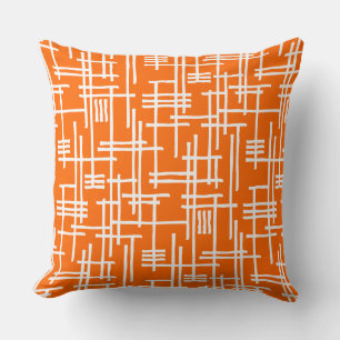 Abstract Lines 120923 - White on Orange Throw Pillow