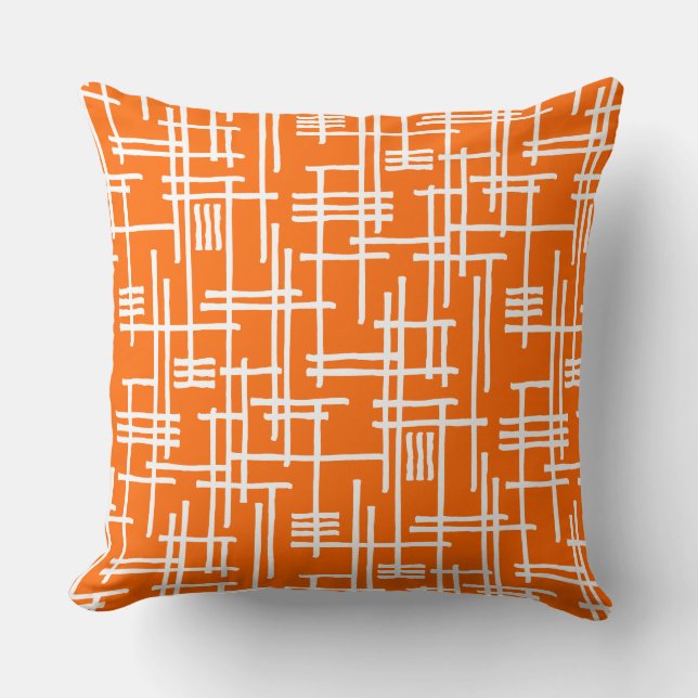 Abstract Lines 120923 - White on Orange Throw Pillow (Front)