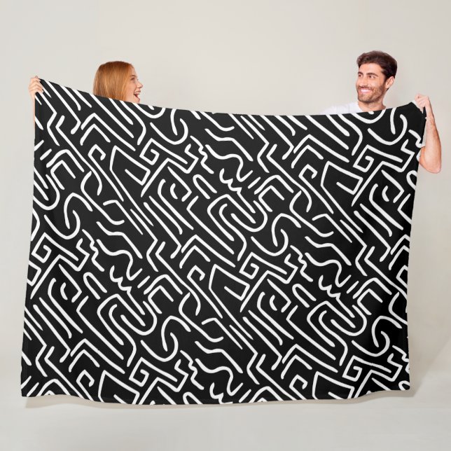 Abstract Lines 130318(b) - White on Black Fleece Blanket (In Situ)
