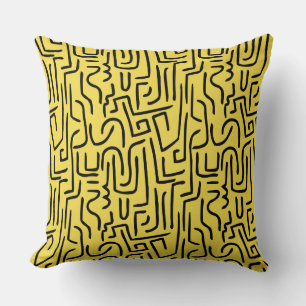 Abstract Lines 130318 - Black on #F5DD4B yellow Throw Pillow