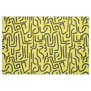 Abstract Lines 130318 - Black on #fff300 Yellow Fabric