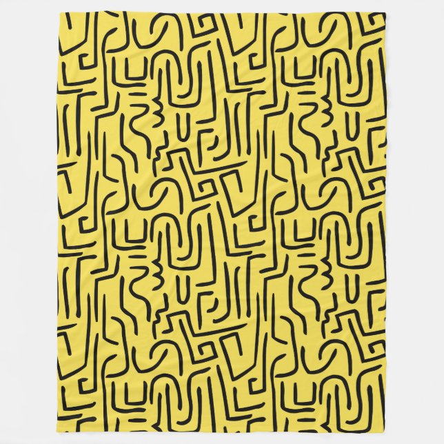 Abstract Lines 130318 - Black on #fff300 Yellow Fleece Blanket (Front)
