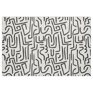 Abstract Lines 130318 - Black on White Fabric