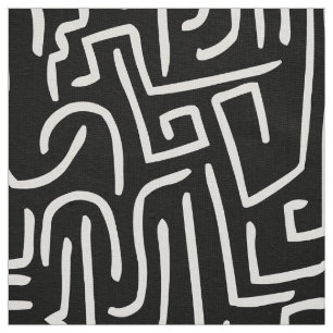 Abstract Lines 130318 - White on Black Fabric