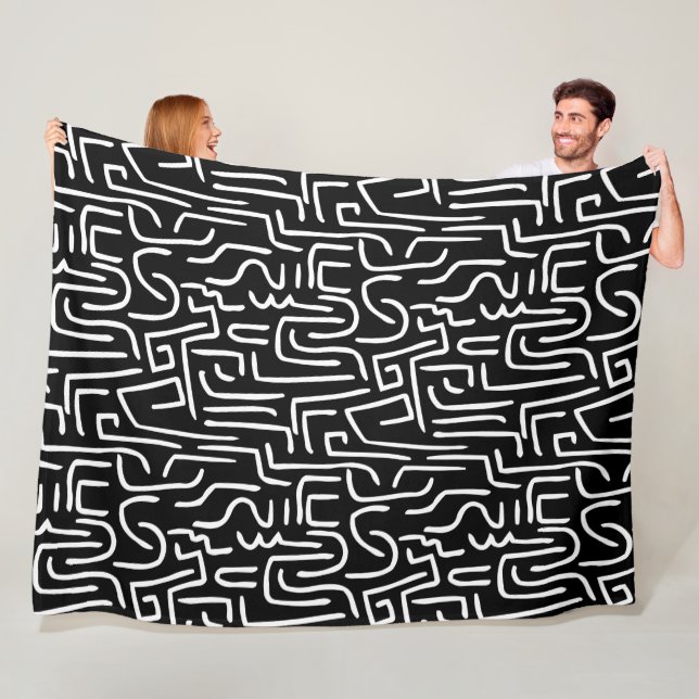 Abstract Lines 130318 - White on Black Fleece Blanket (In Situ)