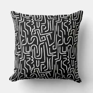 Abstract Lines 130318 - White on Black Throw Pillow