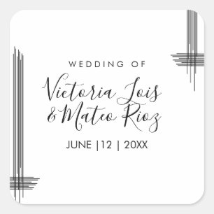 Abstract Lines Black White Modern Wedding  Square Sticker