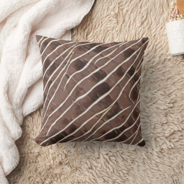 Abstract Lines Brown and Gold  Throw Pillow (Blanket)