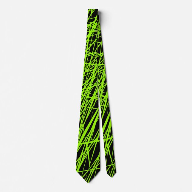 Abstract Lines - Chartreuse on Black Tie (Front)