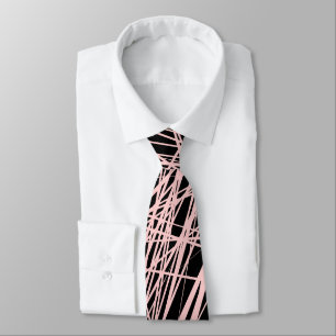 Abstract Lines - Faded Pink on Black Tie