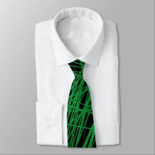 Abstract Lines - Grass Green on Black Tie